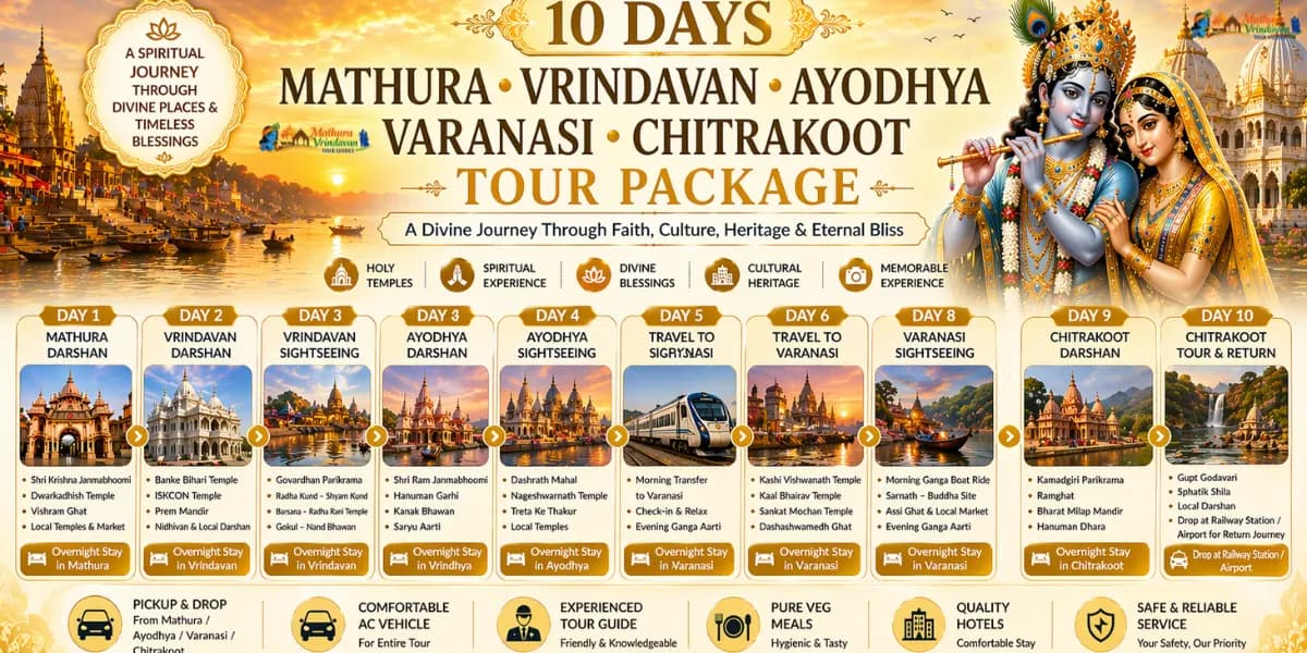 10 Days Mathura Vrindavan Ayodhya Varanasi Chitrakoot Tour Package — Ayodhya Varanasi tour package