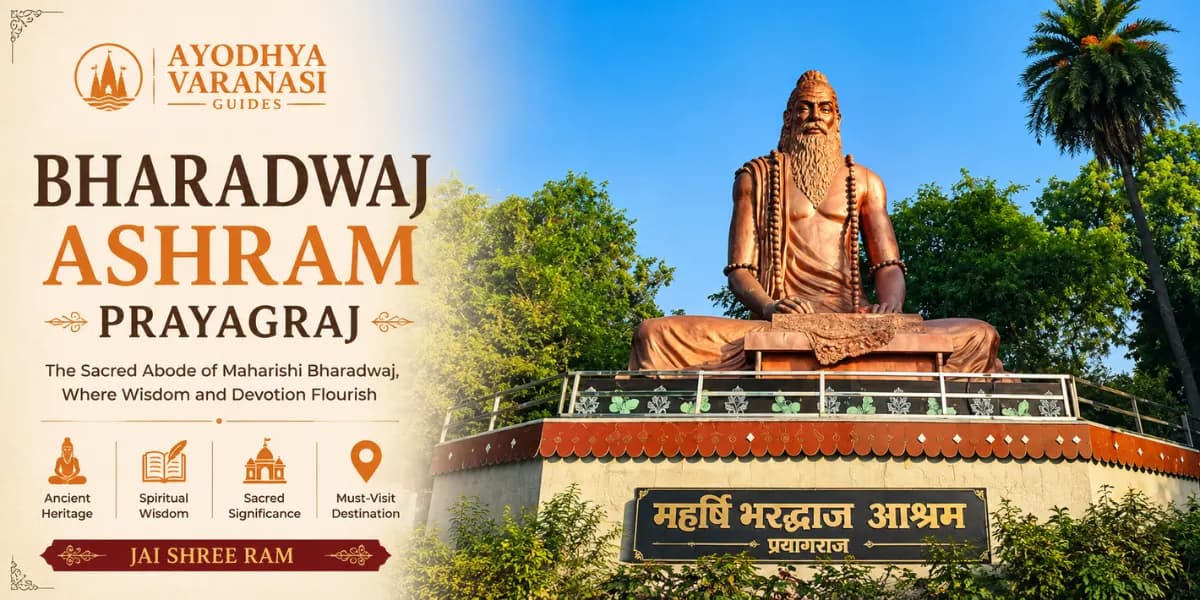 Bharadwaj Ashram, Colonelganj, Prayagraj — where Lord Ram stayed on his way into exile, with the great statue of Maharishi Bharadwaj