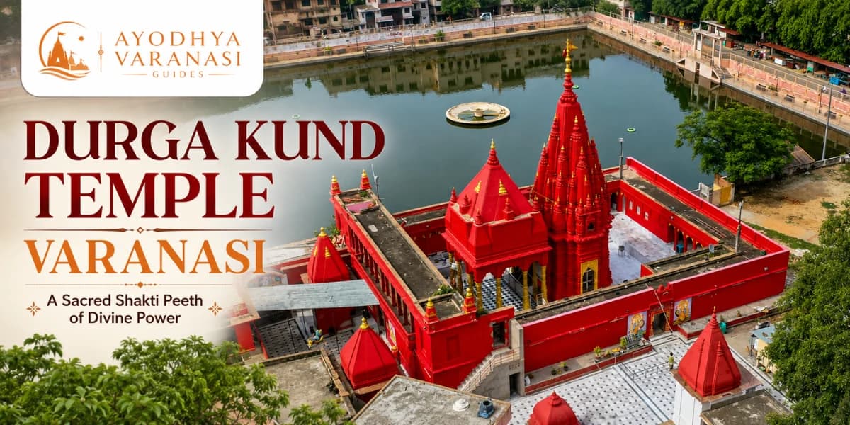 Durga Kund Temple, Varanasi — the red 18th-century Nagara-style Durga Mandir beside its sacred tank