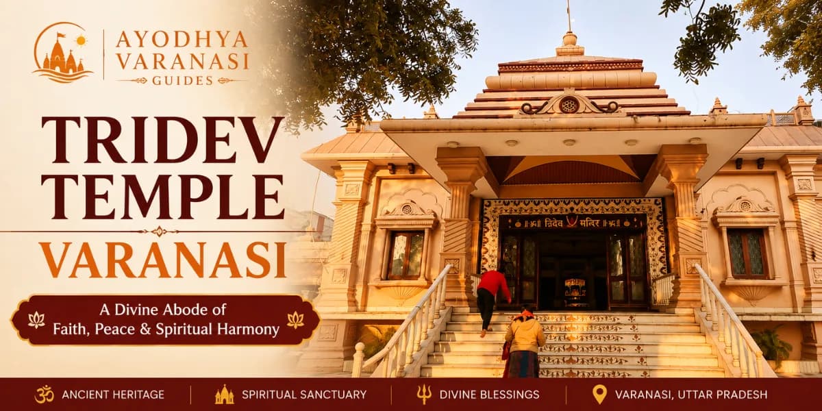 Tridev Mandir, Varanasi — the temple on Sankat Mochan Road dedicated to Brahma, Vishnu and Mahesh, with shrines of Maa Sati and Khatu Shyam