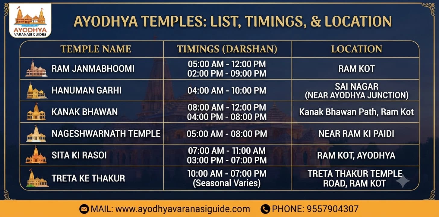 Ayodhya Temples List with Timings and Location