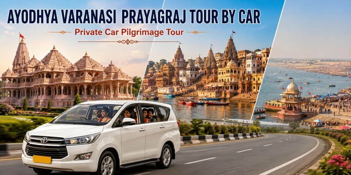 Ayodhya Varanasi Prayagraj tour package by car with pilgrims travelling between major pilgrimage destinations