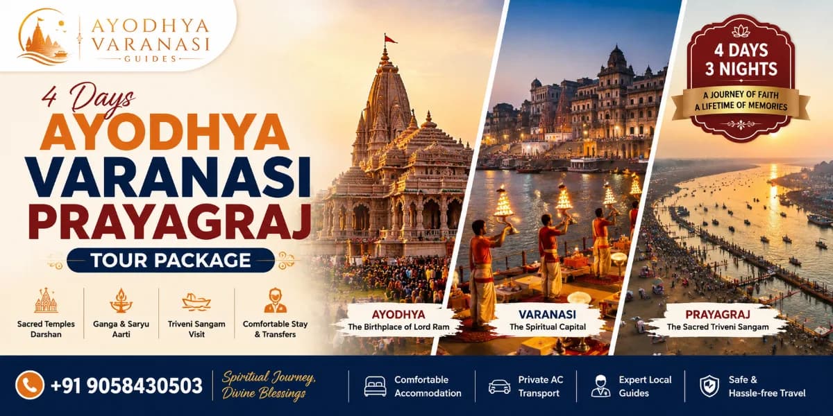 4 Days Ayodhya Varanasi Prayagraj Tour Package with Ram Mandir, Kashi Vishwanath Temple, Triveni Sangam | Ayodhya Varanasi Guides