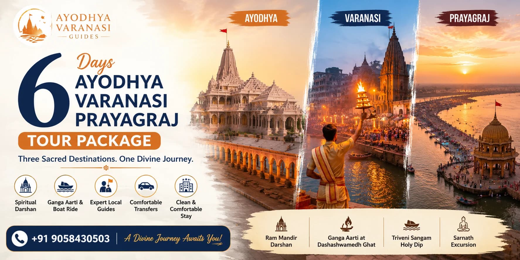6 Days Ayodhya Varanasi Prayagraj Tour Package – Ram Janmabhoomi, Kashi Vishwanath, Triveni Sangam & Ganga Aarti | Ayodhya Varanasi Guides