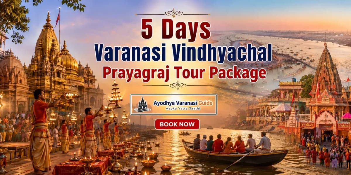 5 Days Varanasi Vindhyachal Prayagraj Tour Package featuring Kashi Vishwanath Temple, Ganga Aarti, Vindhyavasini Devi Temple and Triveni Sangam pilgrimage attractions.