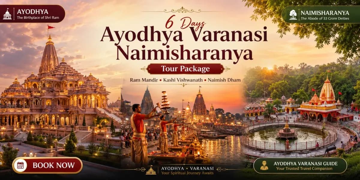 6 Days Ayodhya Varanasi Naimisharanya Tour Package covering Ram Mandir, Kashi Vishwanath Temple, Ganga Aarti and Naimisharanya pilgrimage