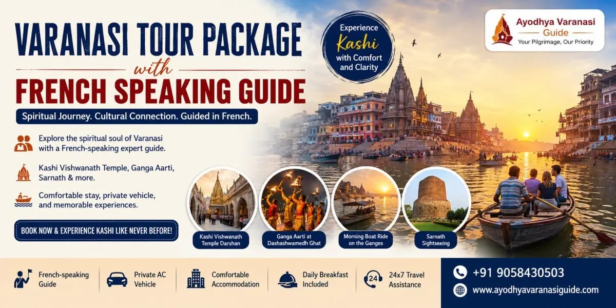 Varanasi Tour Package with French Speaking Guide featuring Kashi Vishwanath Temple, Ganga Aarti, Ganga boat ride and Sarnath sightseeing.