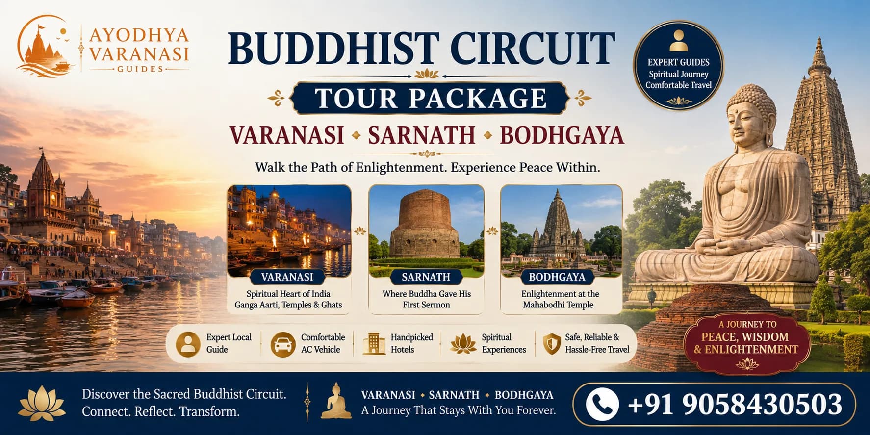 Buddhist Circuit Tour Package Varanasi Sarnath Bodhgaya — Mahabodhi Temple and Dhamek Stupa, Ayodhya Varanasi Guides
